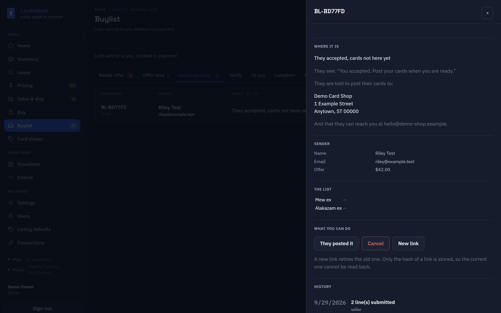 A buylist submission: what the seller sees, and what to do next
