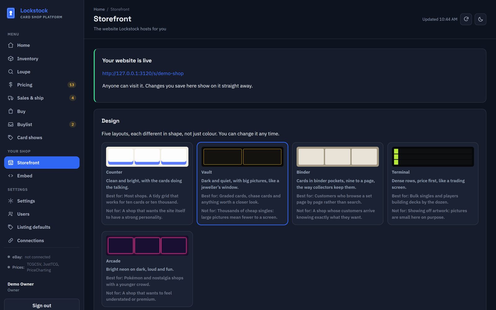 Choosing one of five website designs